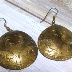 Brass Concho Style Dangle Earrings